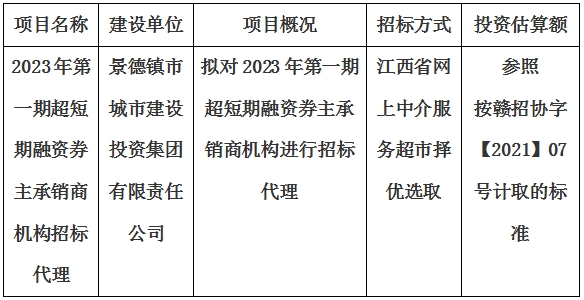 2023年第一期超短期融資券主承銷商機構(gòu)招標(biāo)代理計劃公告