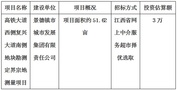 景德鎮(zhèn)市高鐵大道西側復興大道南側地塊勘測定界宗地測量項目計劃公告