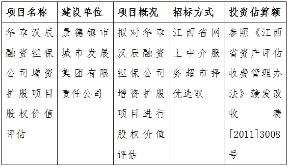 華章漢辰融資擔(dān)保公司增資擴(kuò)股項(xiàng)目股權(quán)價(jià)值評(píng)估計(jì)劃公告