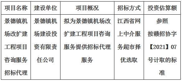 景德鎮(zhèn)機場改擴建工程項目咨詢服務招標代理計劃公告