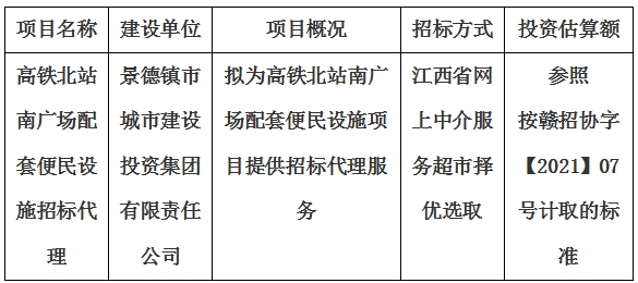 高鐵北站南廣場配套便民設(shè)施招標代理計劃公告