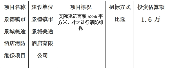 景德鎮(zhèn)市景城美途酒店消防維保項(xiàng)目計(jì)劃公告