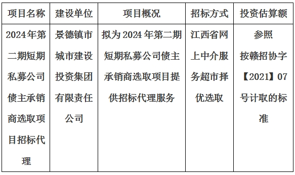 2024年第二期短期私募公司債主承銷商選取項目招標代理計劃公告