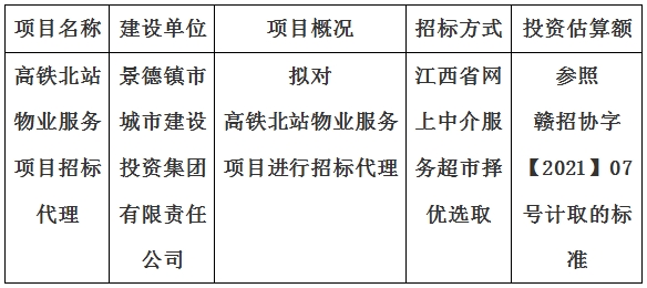 高鐵北站物業(yè)服務(wù)項目招標代理計劃公告