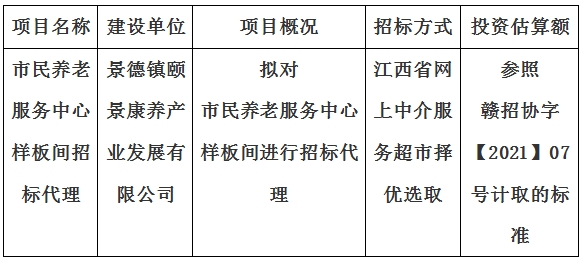 市民養(yǎng)老服務(wù)中心樣板間招標(biāo)代理計(jì)劃公告