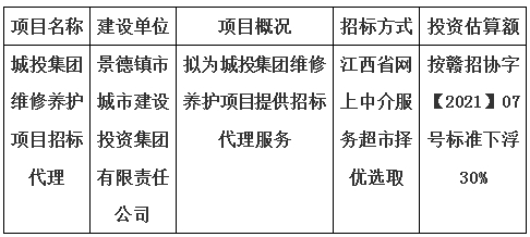 城投集團維修養(yǎng)護項目招標代理計劃公告