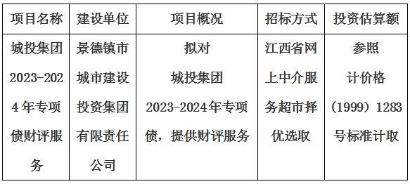 城投集團2023-2024年專項債財評服務(wù)計劃公告